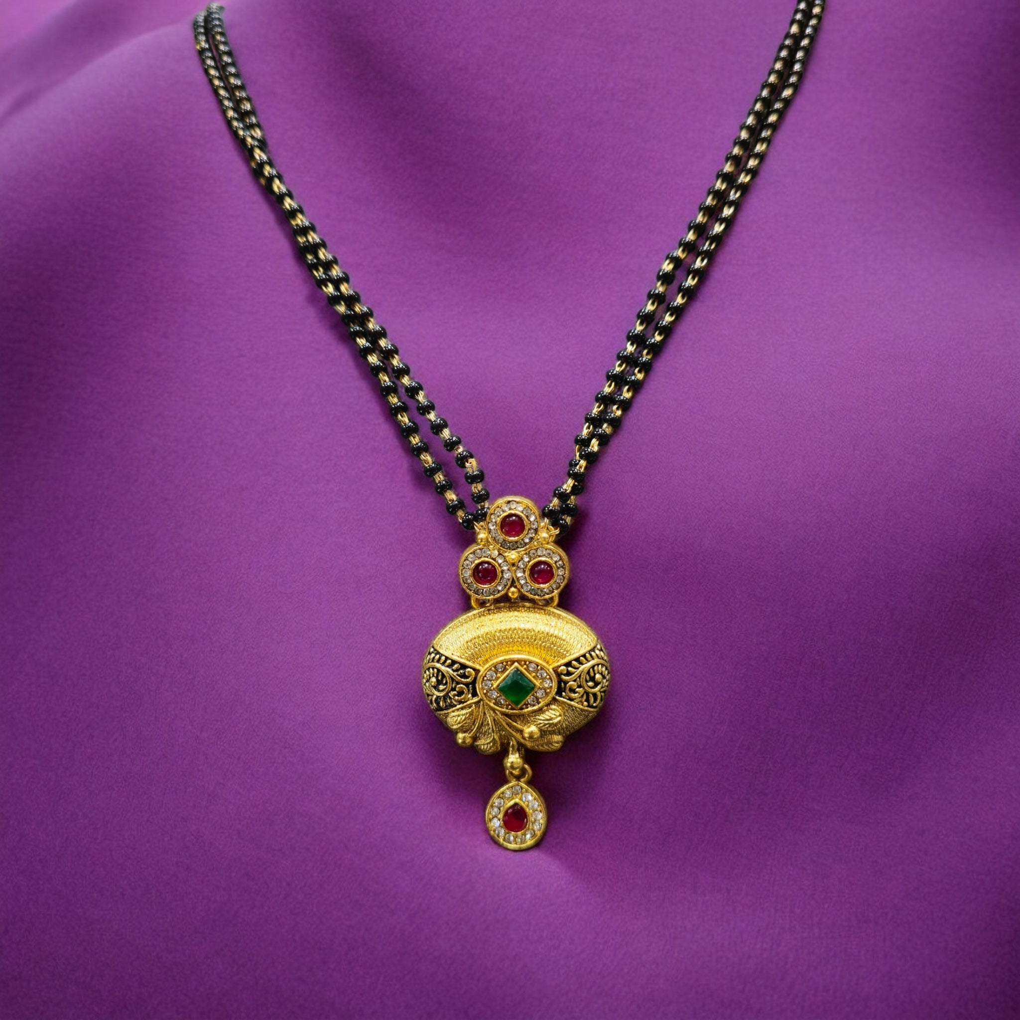 Gold Plated Antique Mangalsutra 24 Inch with Earrings