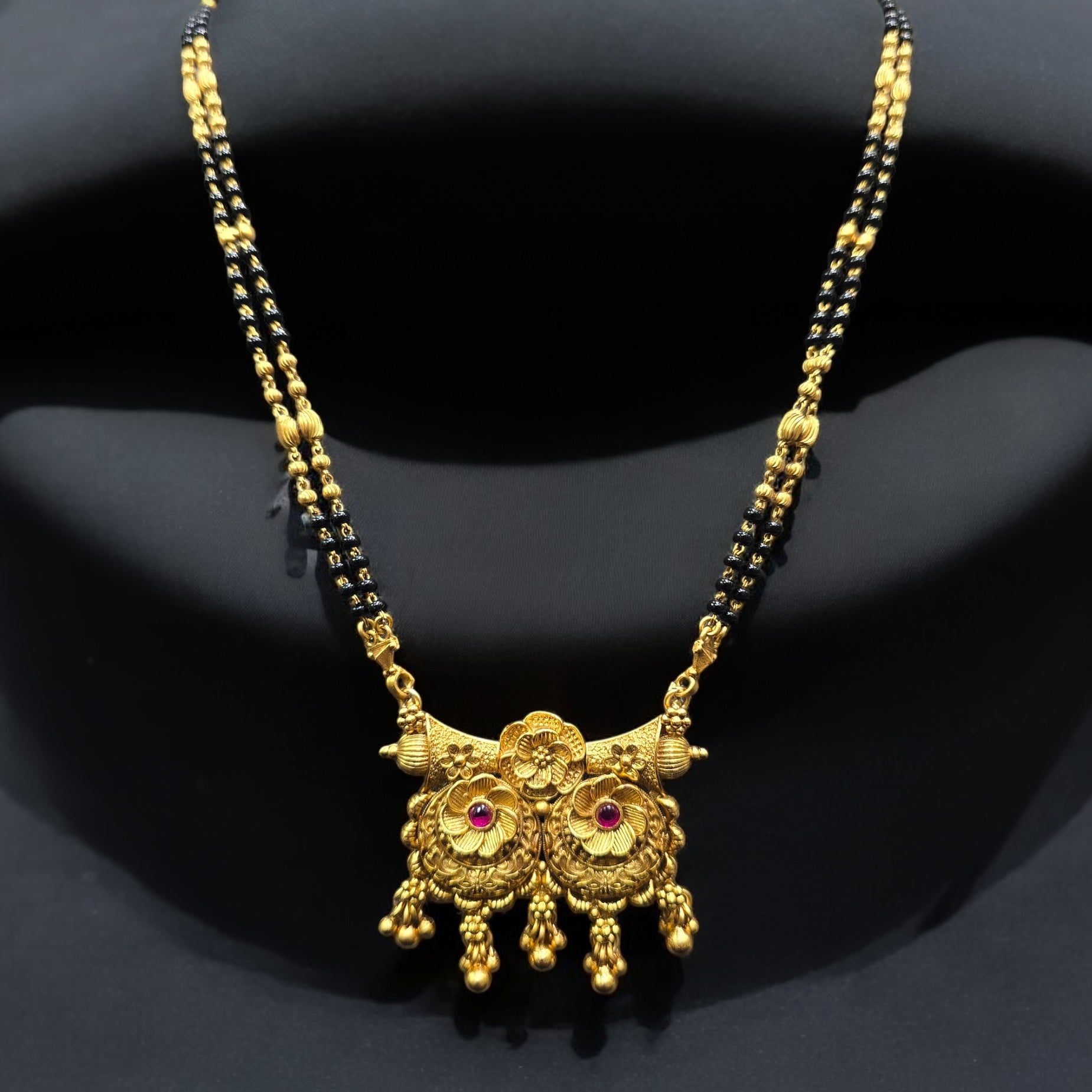 Gold Plated Antique Mangalsutra 24 Inch with Earrings