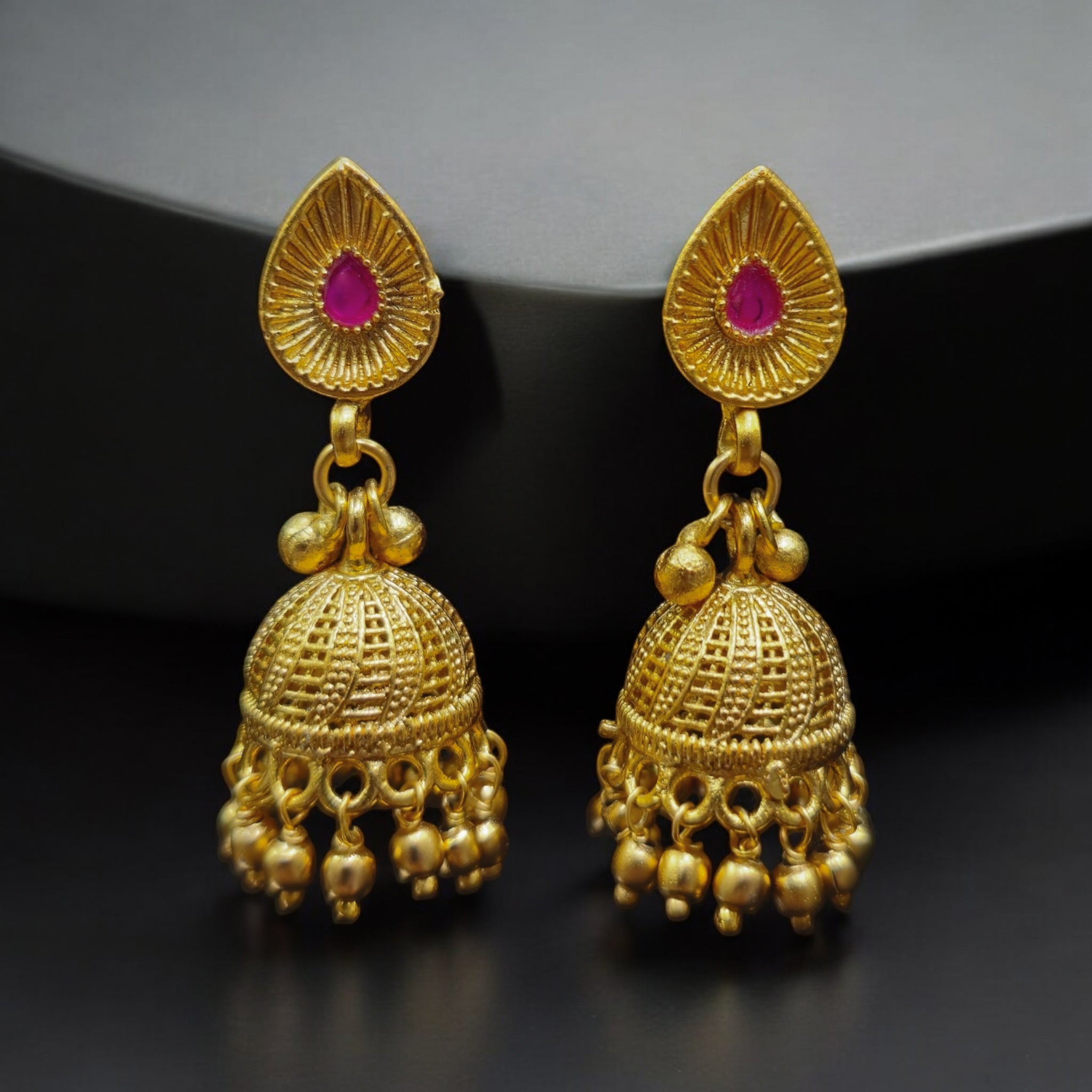 Ruby Stone Gold Plated Antique MS 28Inch with Earrings