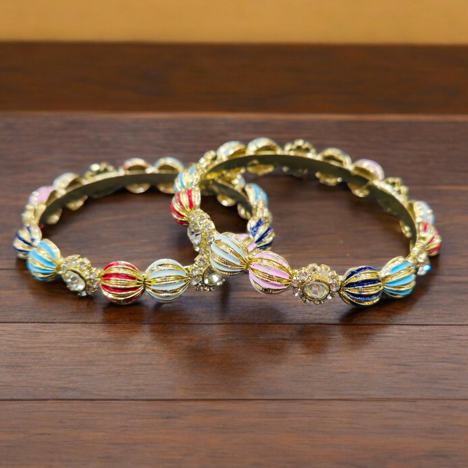 Multicolor Stone Golden Bangles