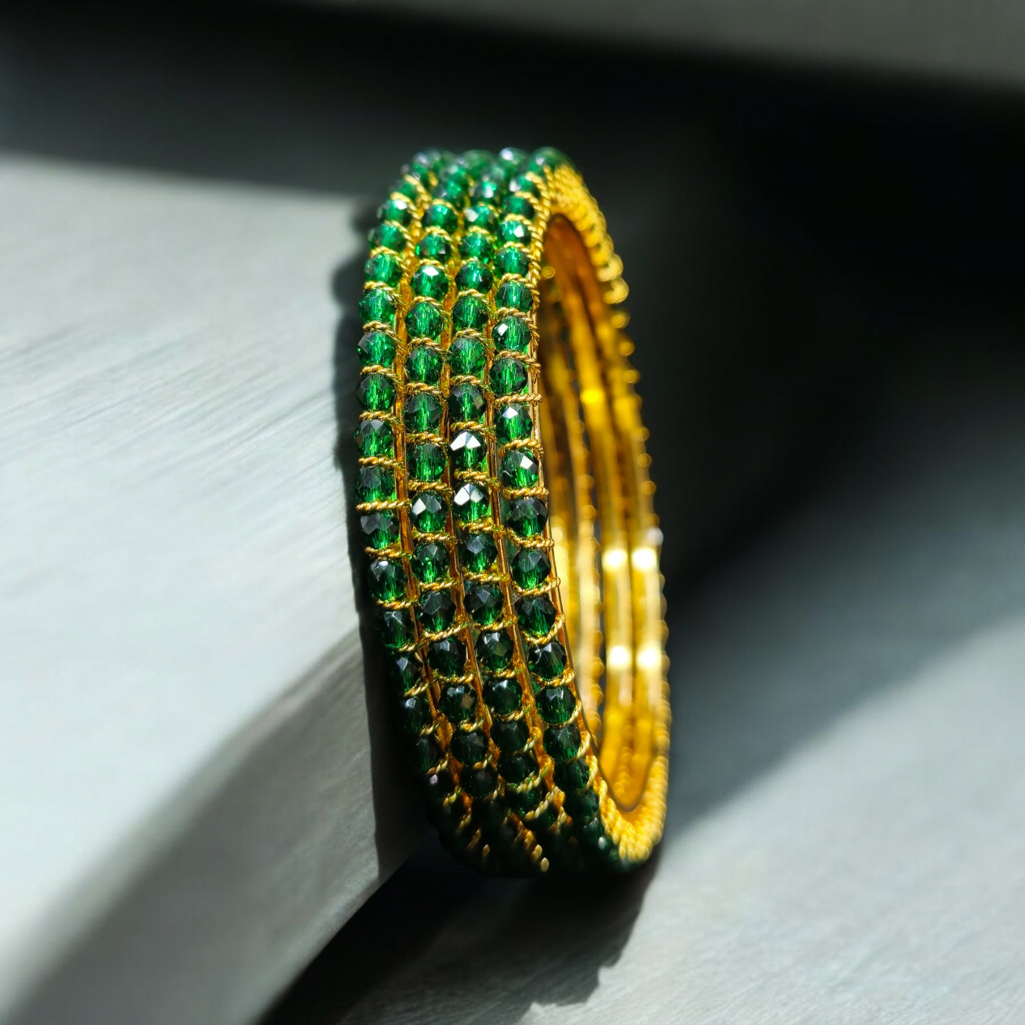 Green Crystal Golden 4 Bangles Set