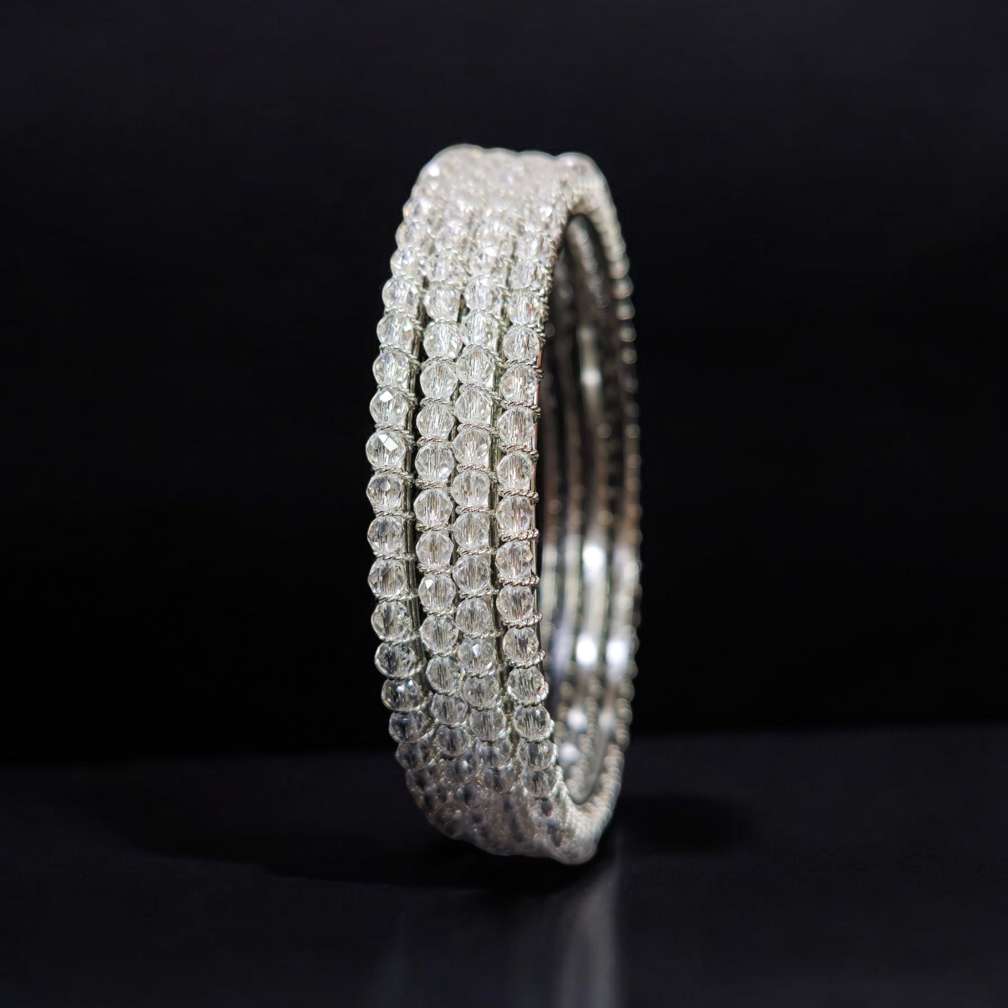 White Crystal Silver 4 Bangles Set