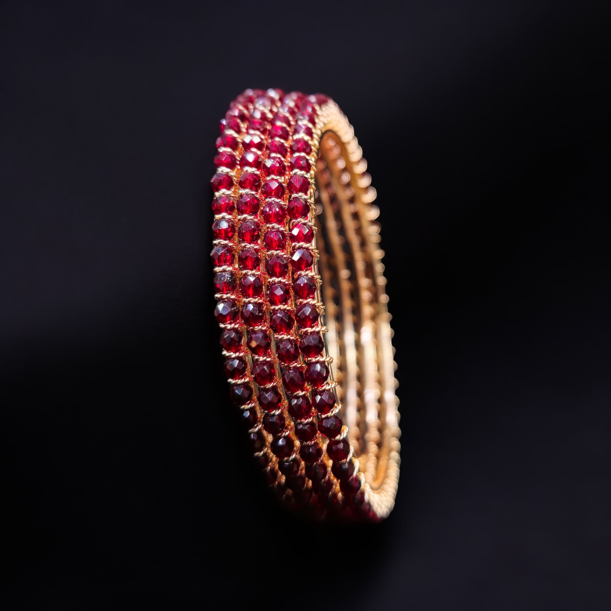 Maroon Crystal Rosegold 4 Bangles Set