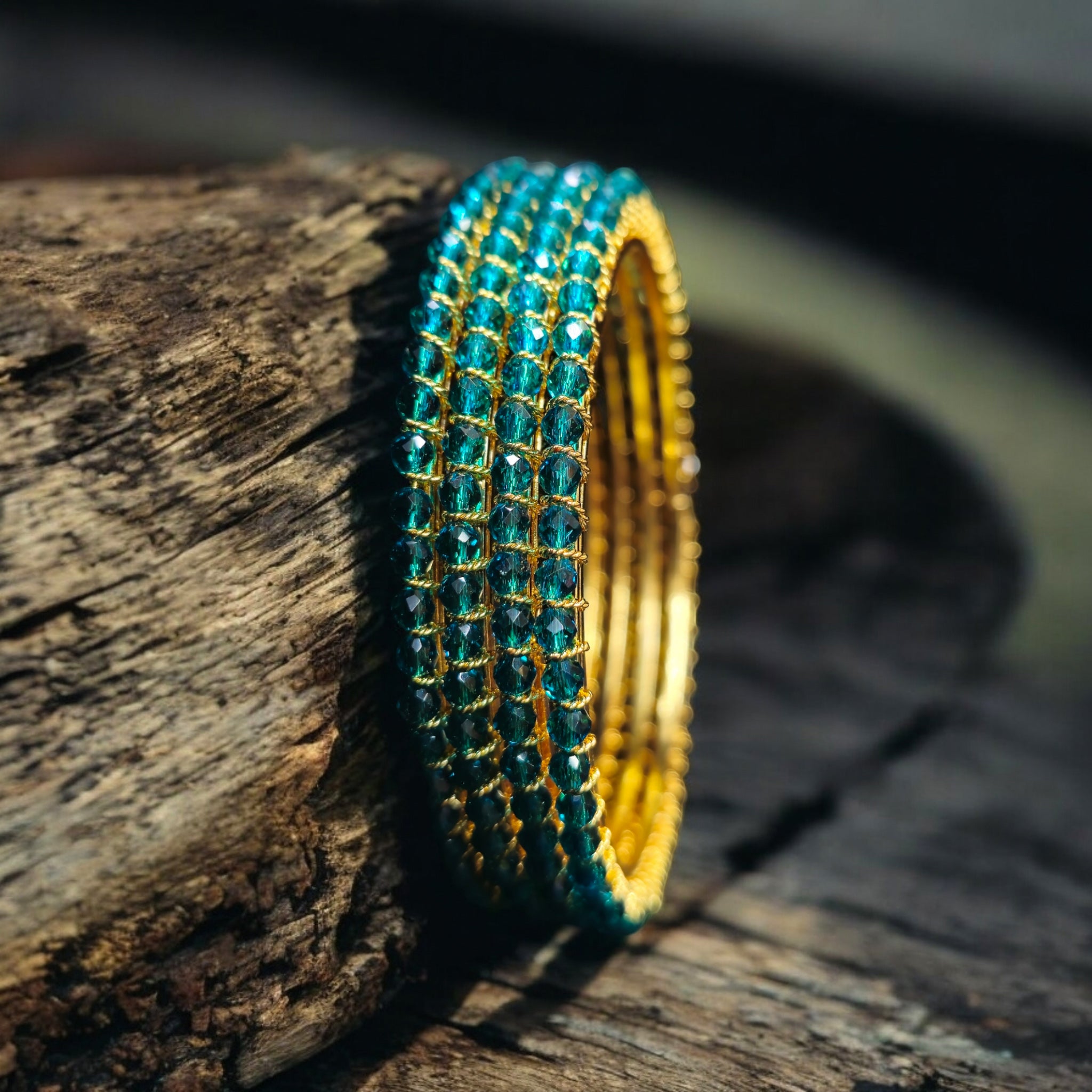 Ramagreen Crystal Golden 4 Bangles Set