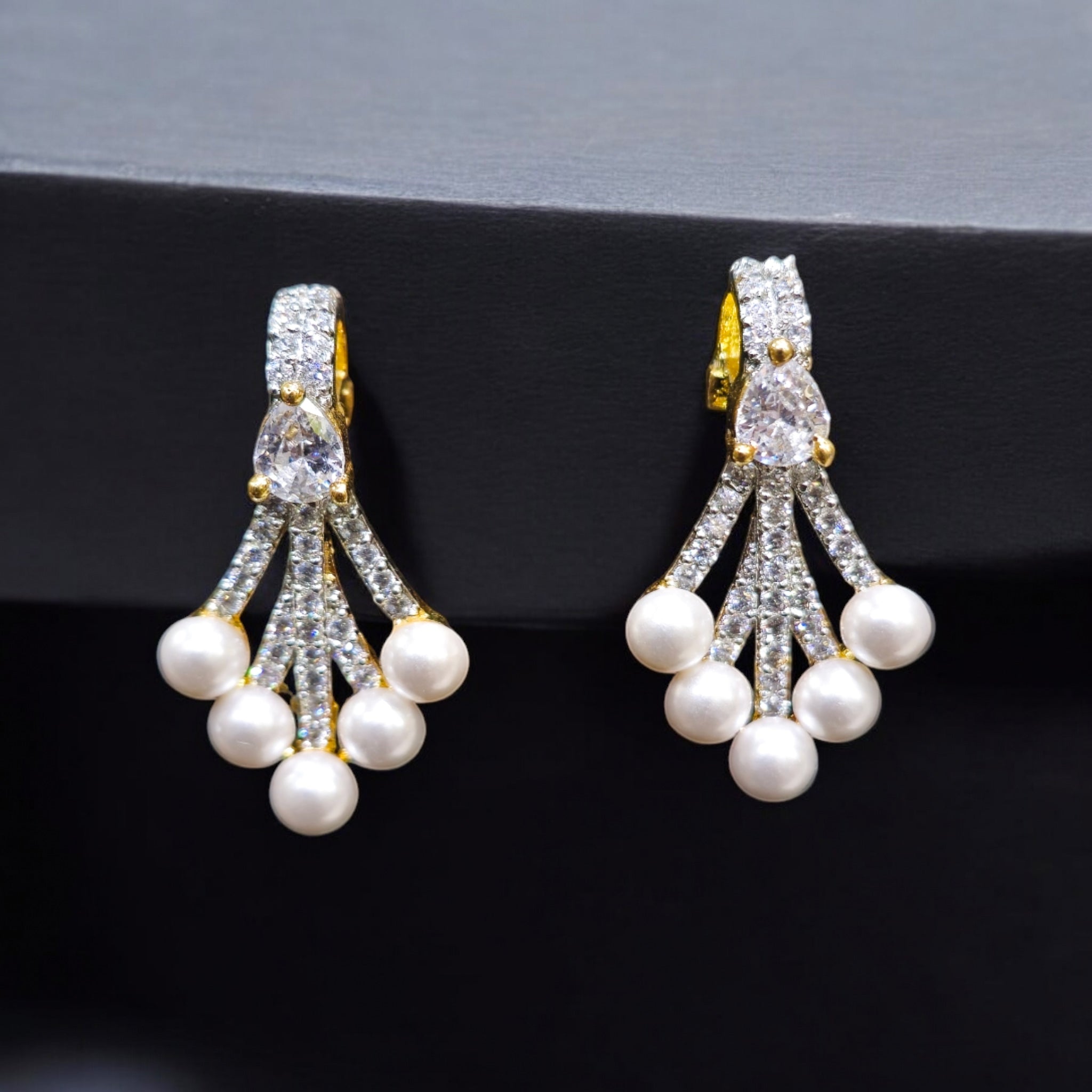 AD Stone Pearl Gold Plated Pendant Set