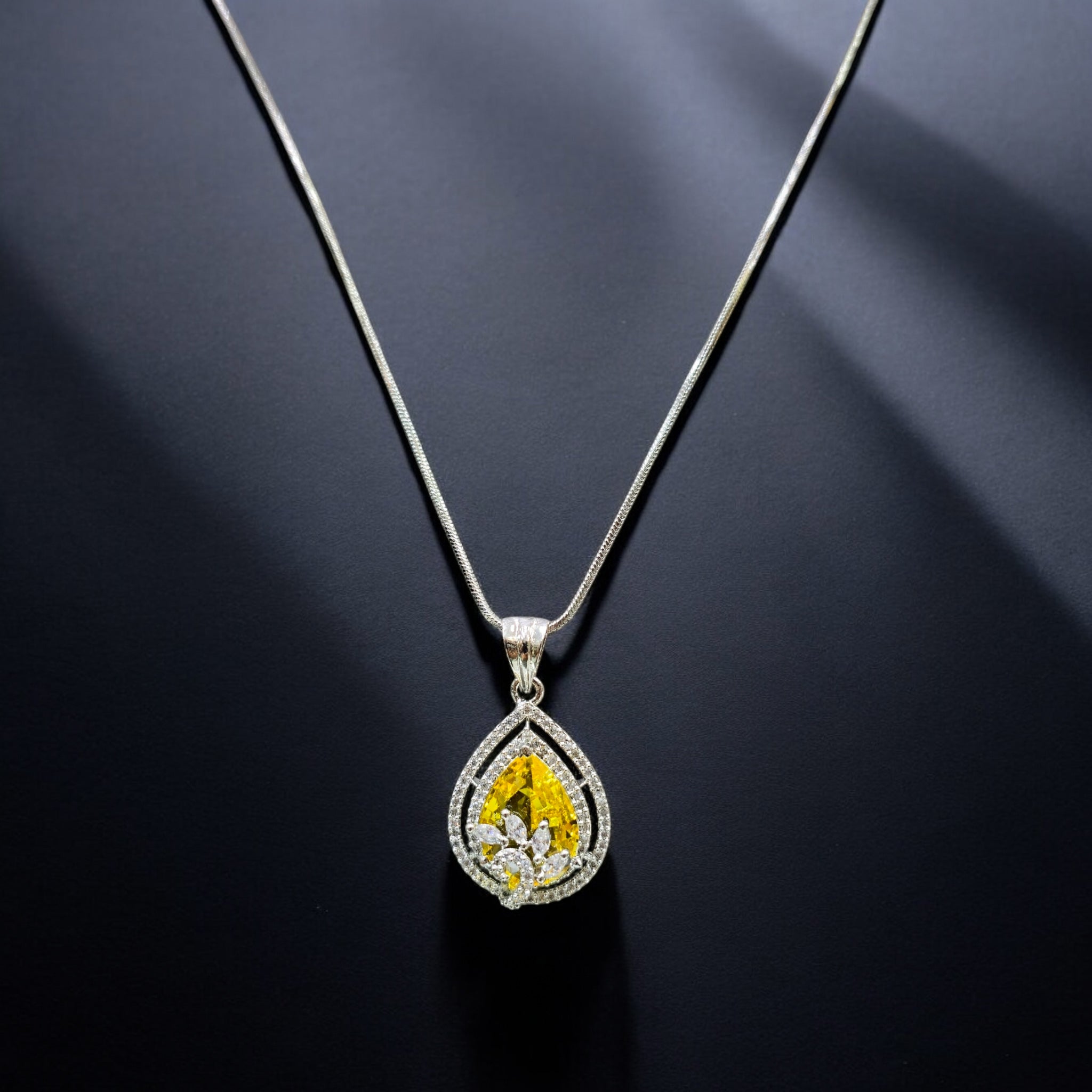 Yellow AD Stone Rhodium Plated Pendant Set