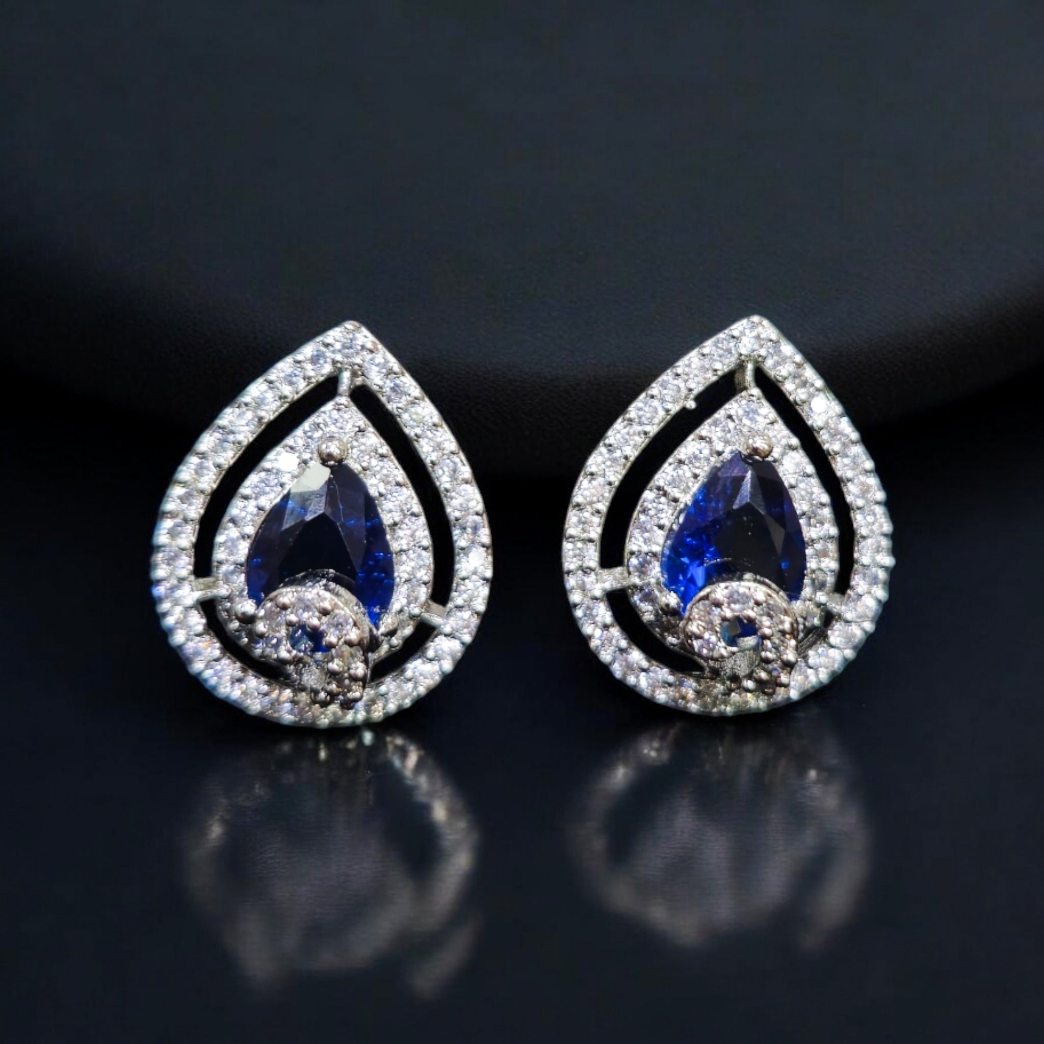 Blue AD Stone Rhodium Plated Pendant Set