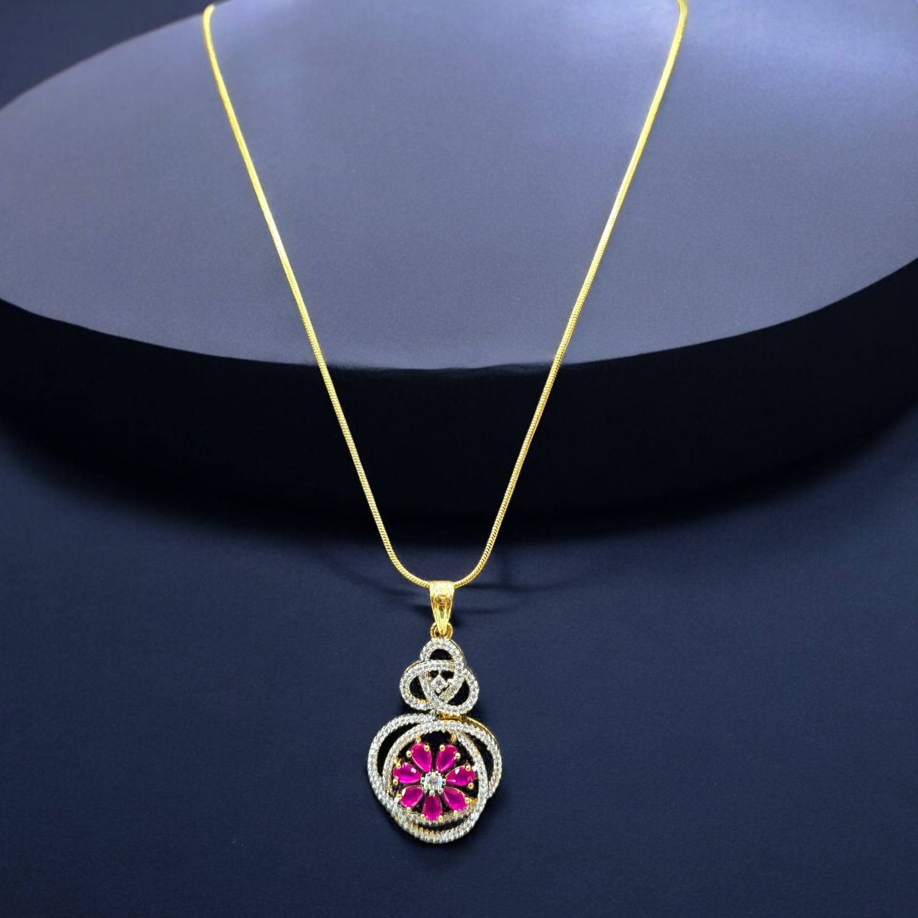 Ruby CZ Gold Plated Pendant Set