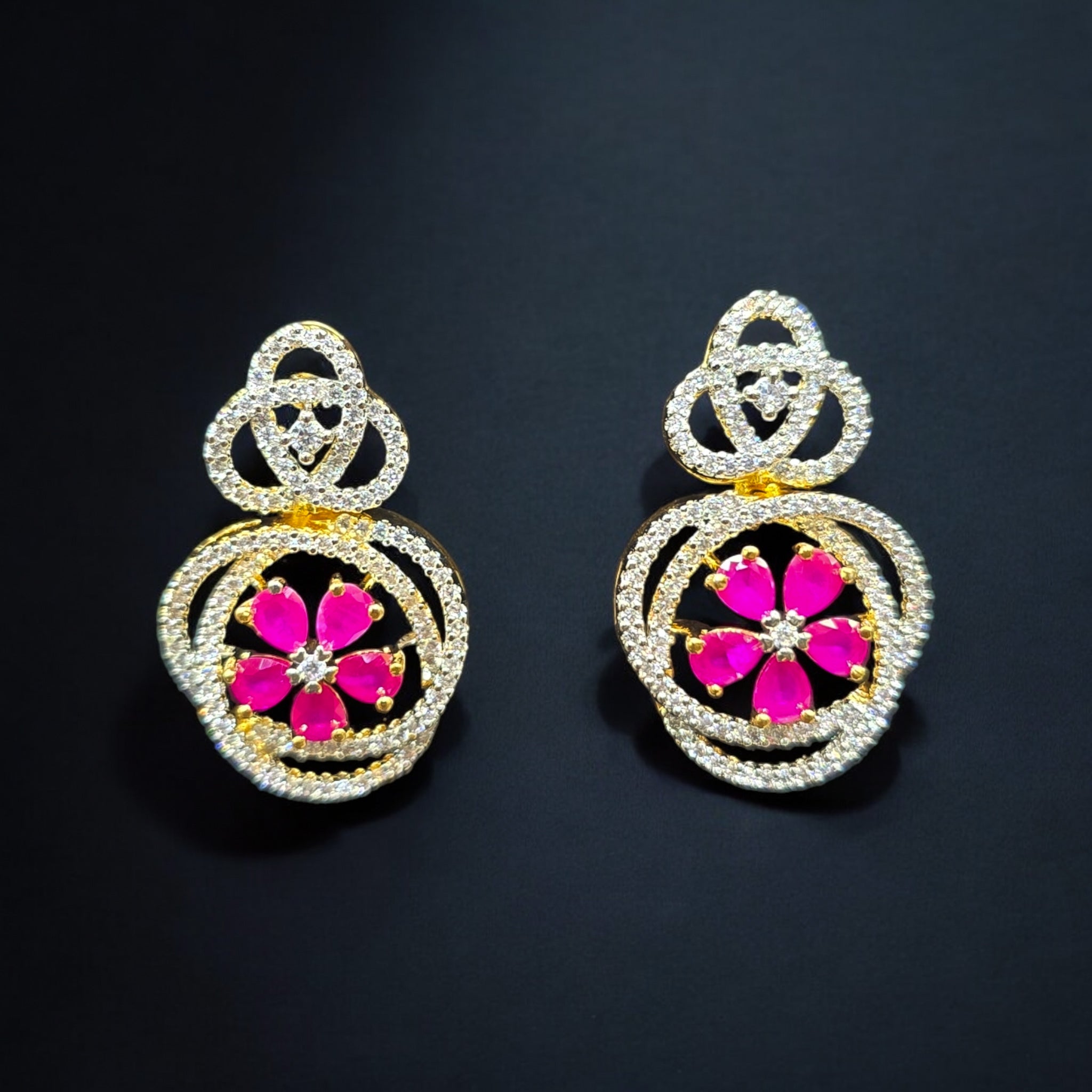 Ruby CZ Gold Plated Pendant Set