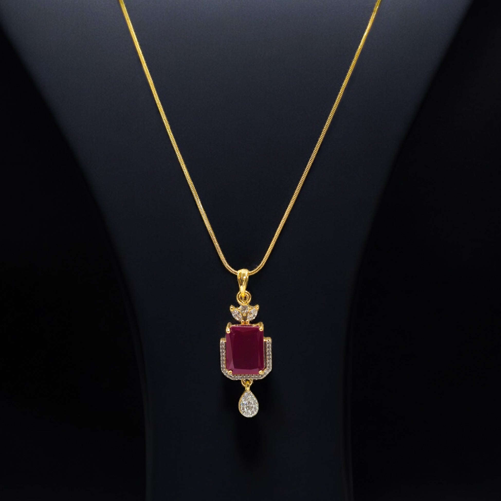 Ruby CZ Gold Plated Pendant Set