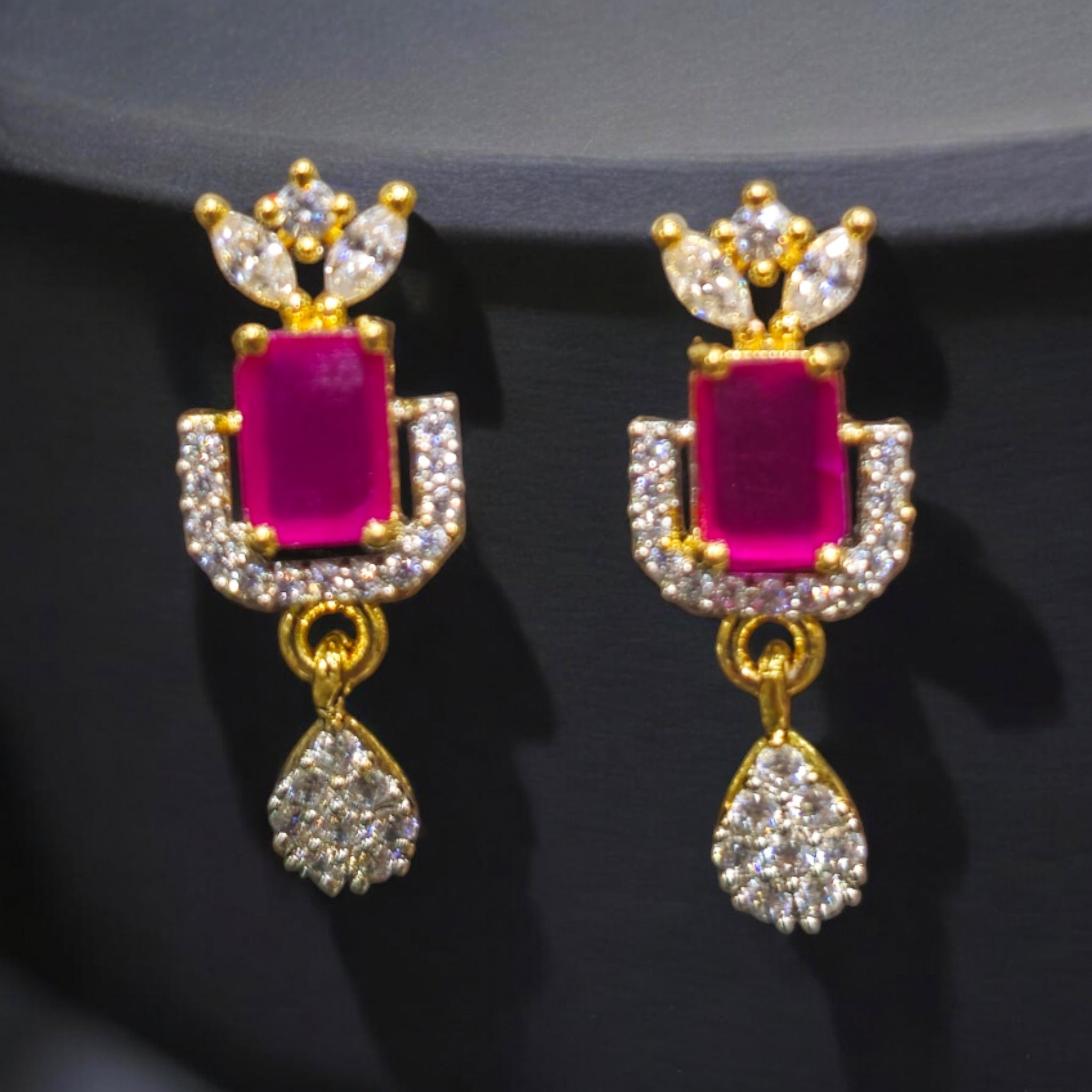 Ruby CZ Gold Plated Pendant Set