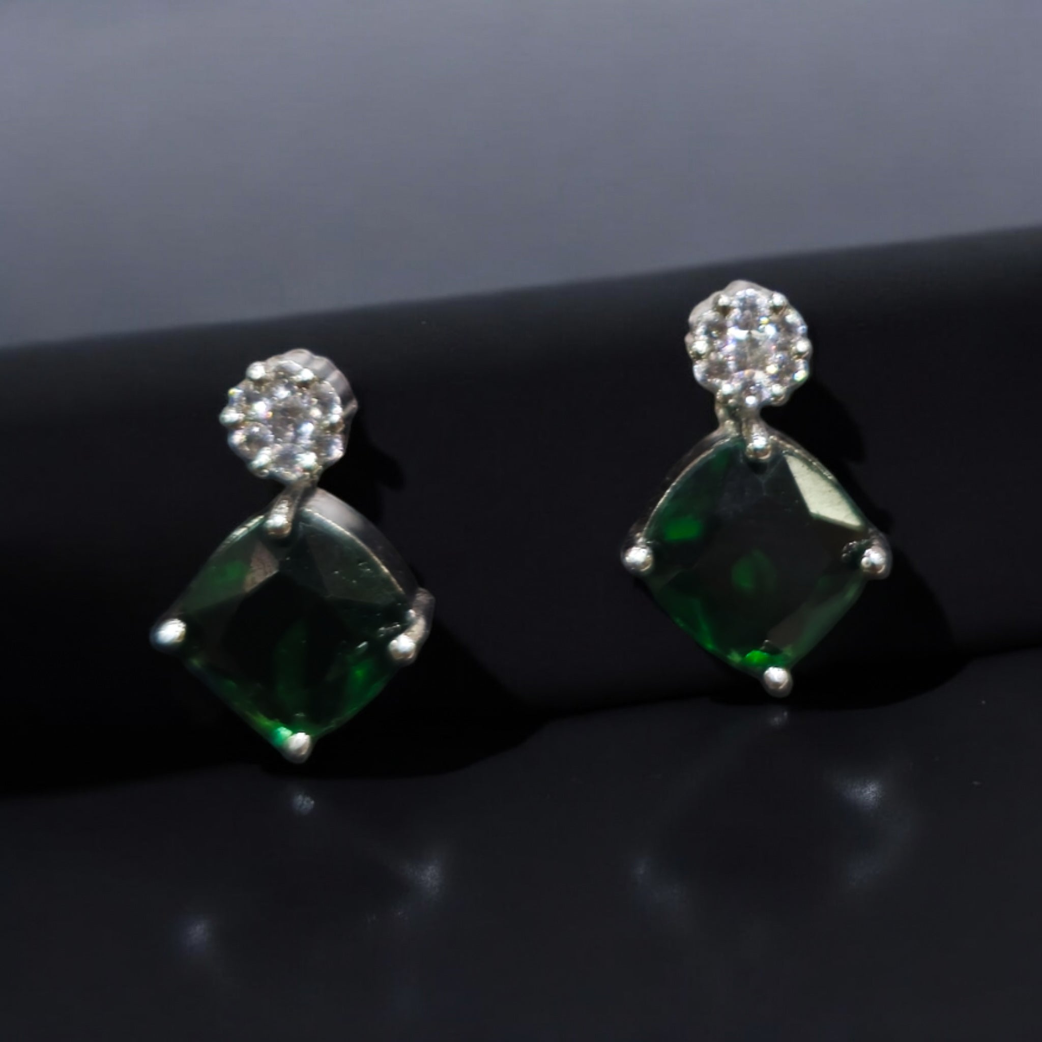 Green AD Stone Rhodium Plated Pendant Set