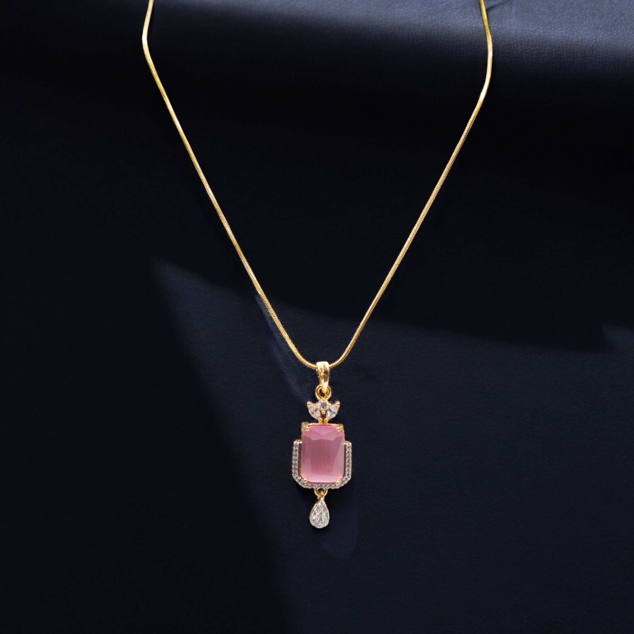 Pink CZ Gold Plated Pendant Set