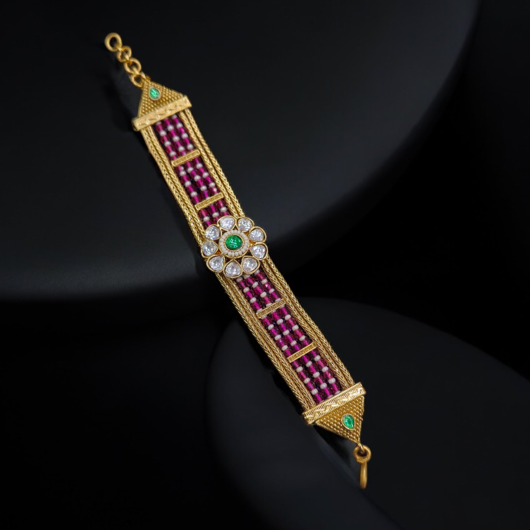 Moissanite Kundan Ruby Crystal Gold Plated Bracelet