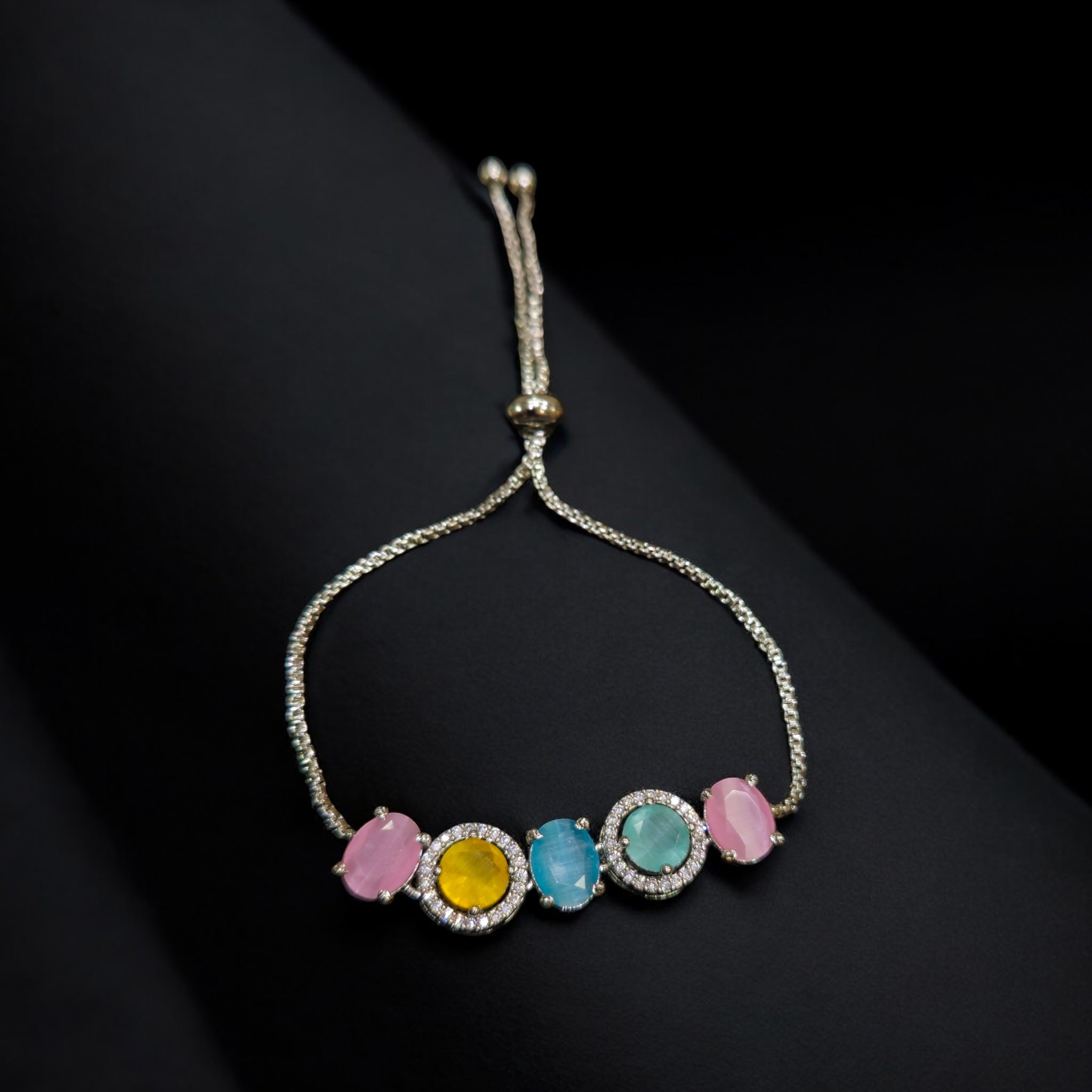 Multicolor AD Rhodium Plated Bracelet