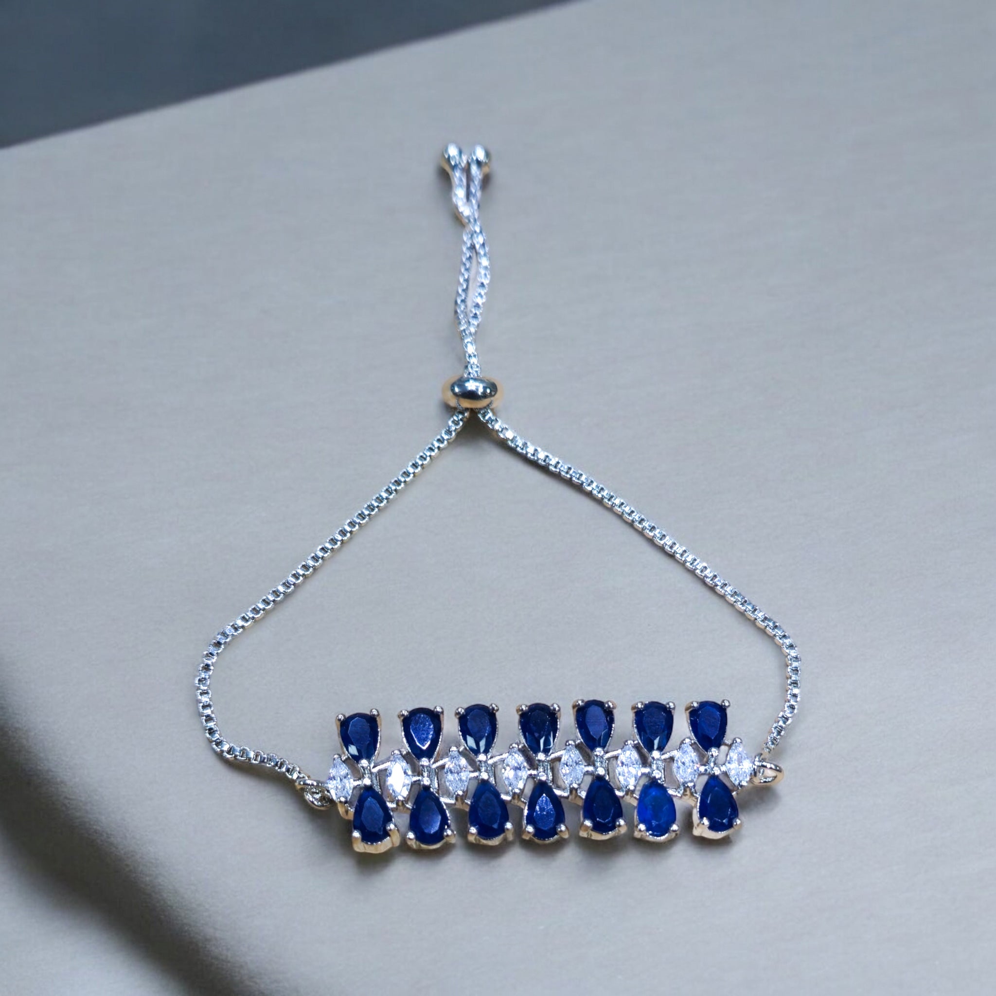 Blue AD Stone Rhodium Plated Bracelet