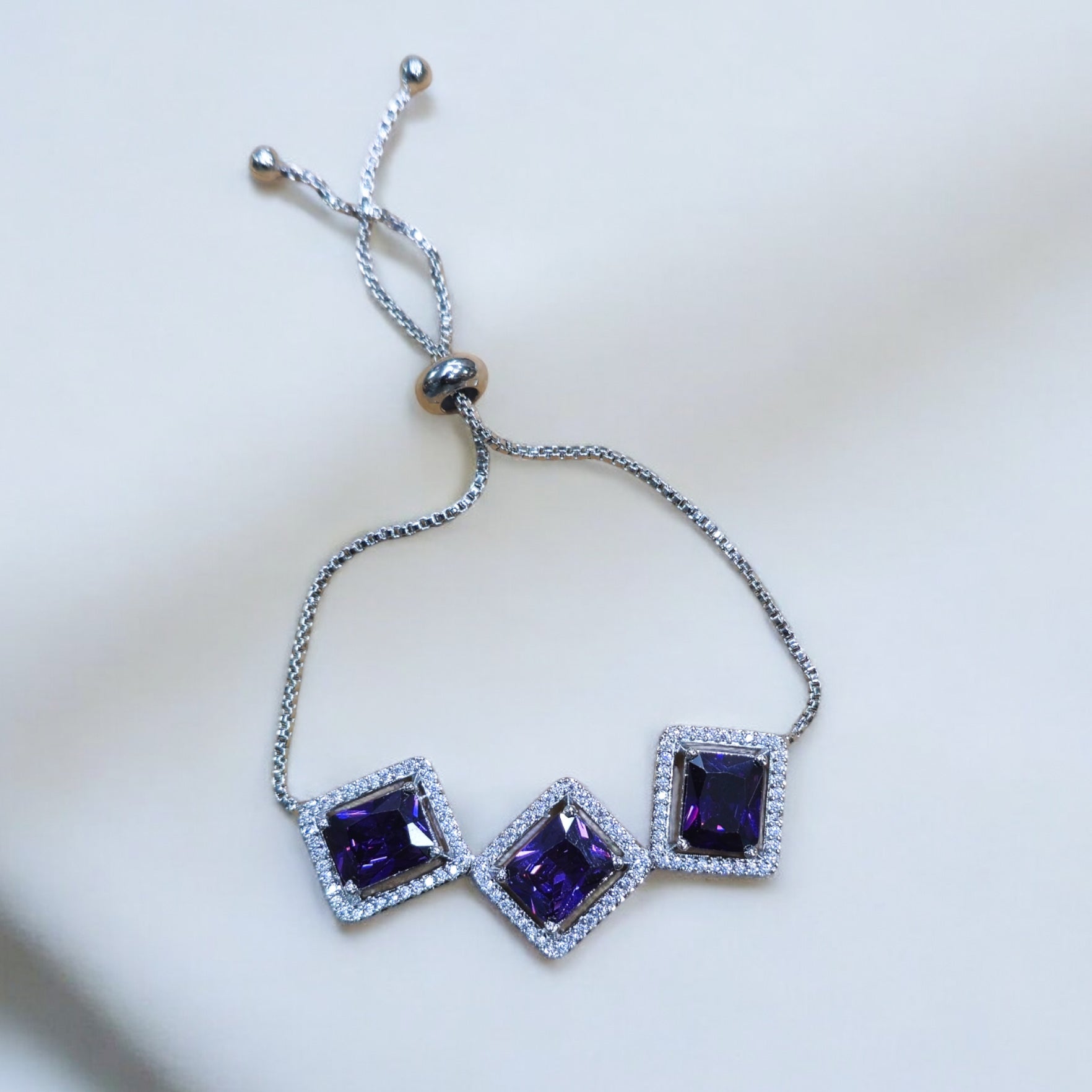 Purple AD Stone Rhodium Plated Bracelet