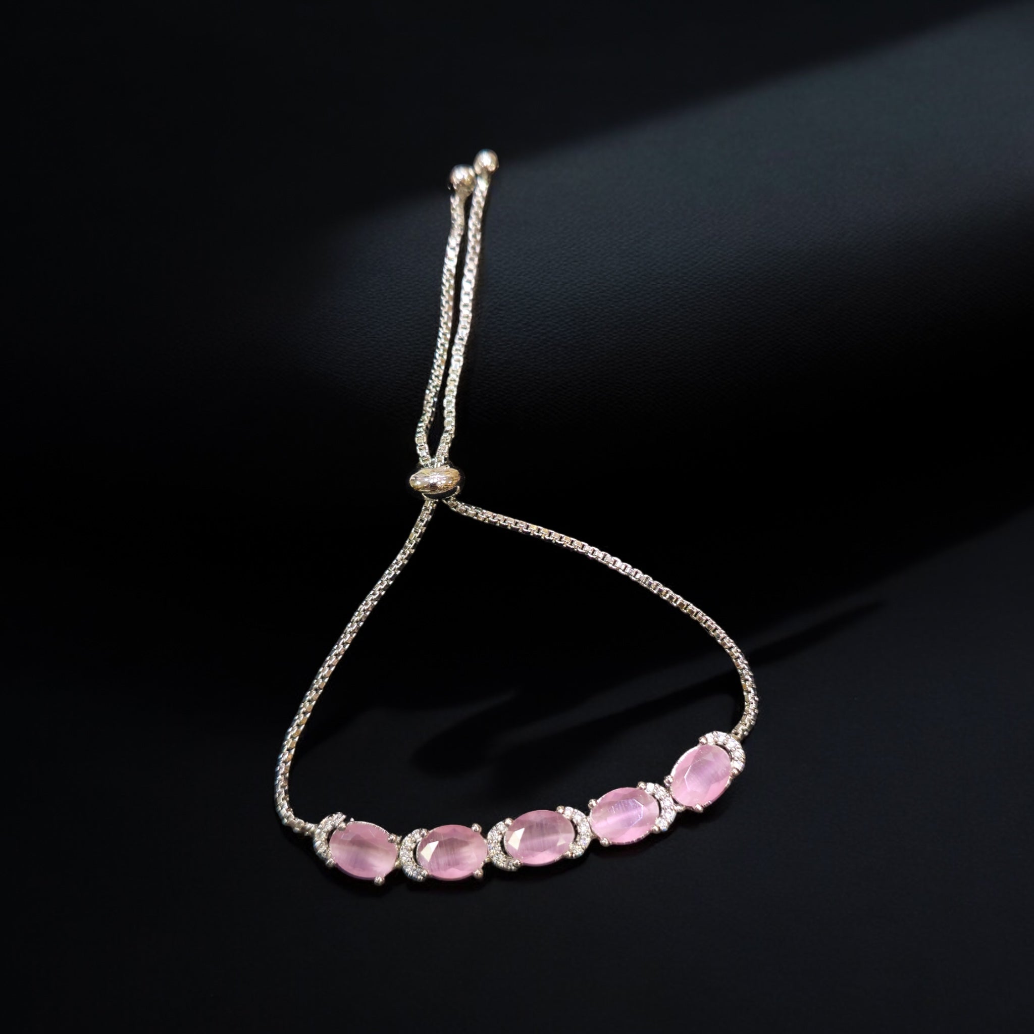 Pink AD Stone Rhodium Plated Bracelet