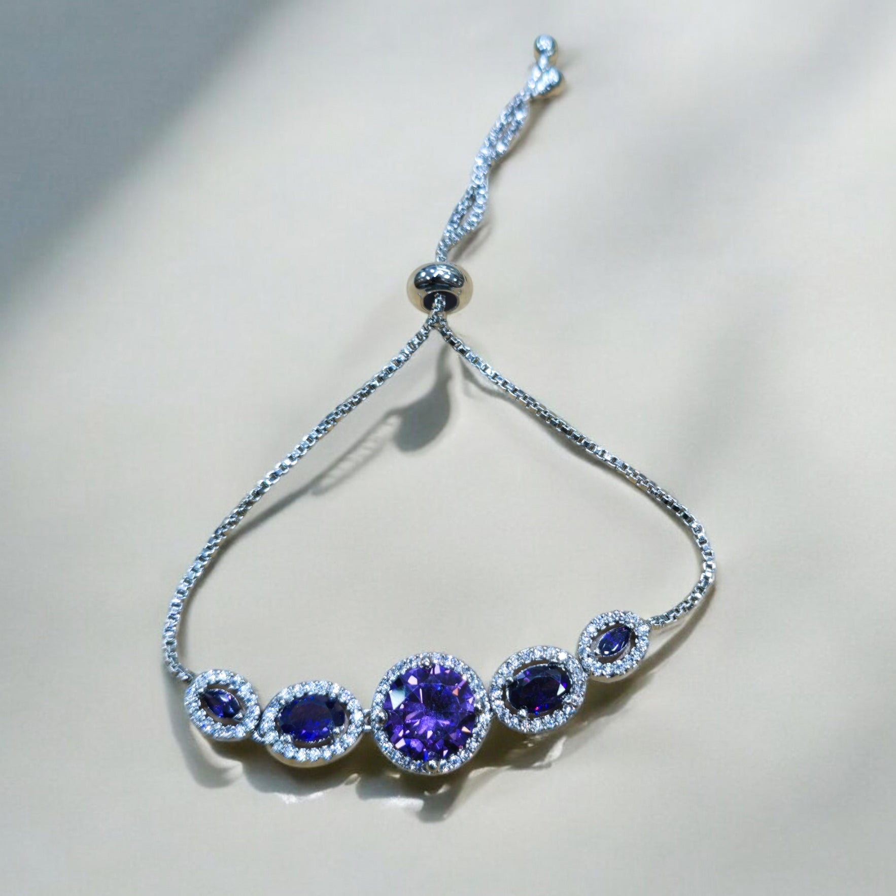 Purple AD Stone Rhodium Plated Bracelet