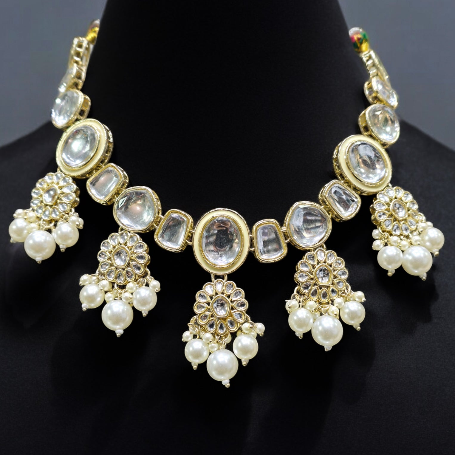 White Pearl Polki Necklace Set