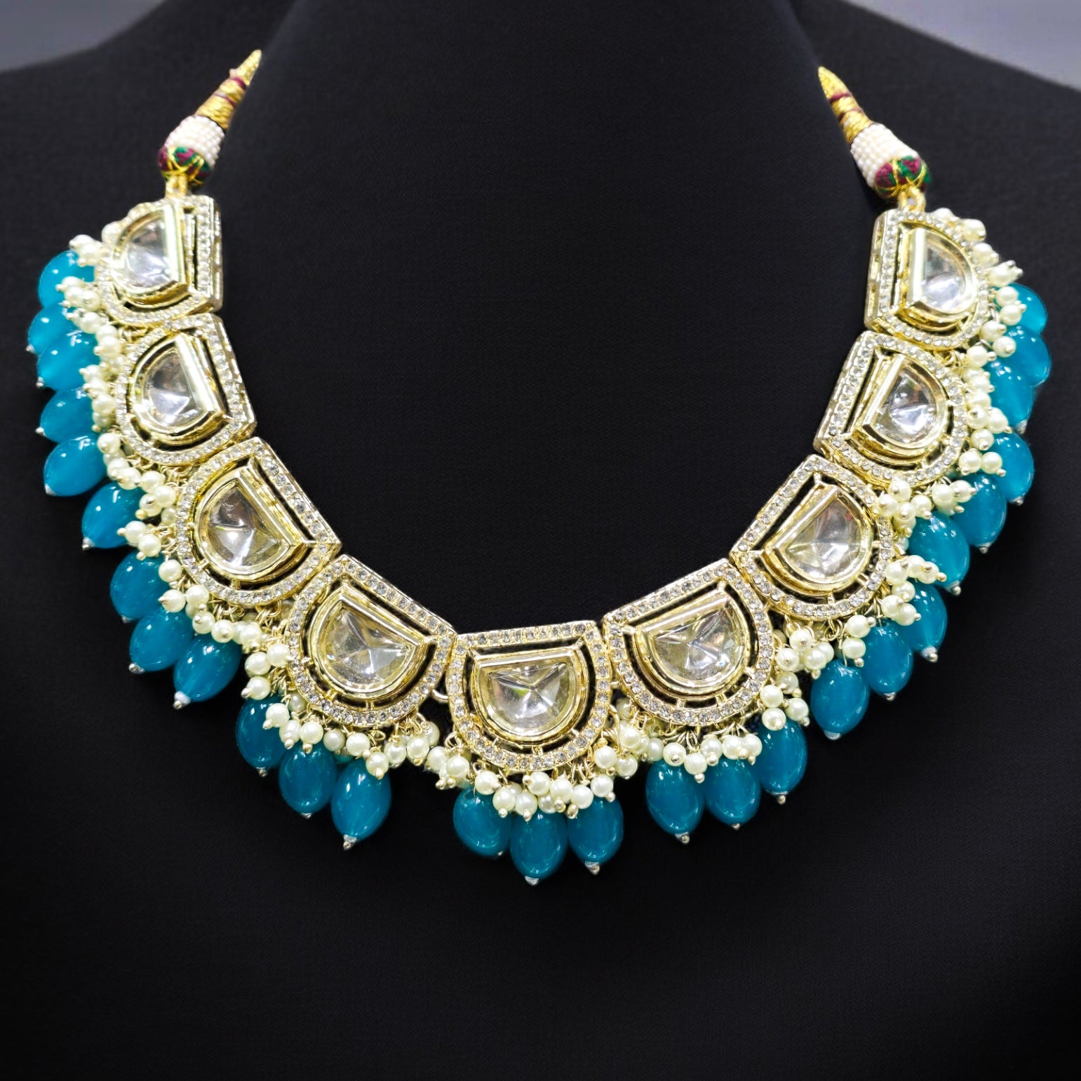 Peacock Blue Polki Necklace Set