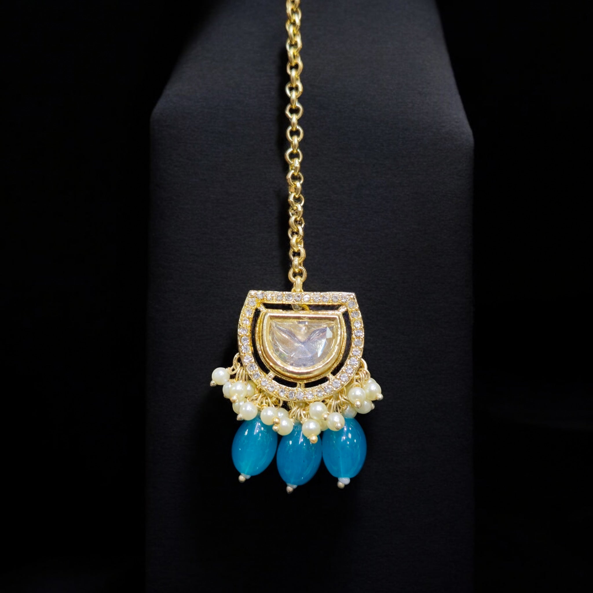 Peacock Blue Polki Necklace Set