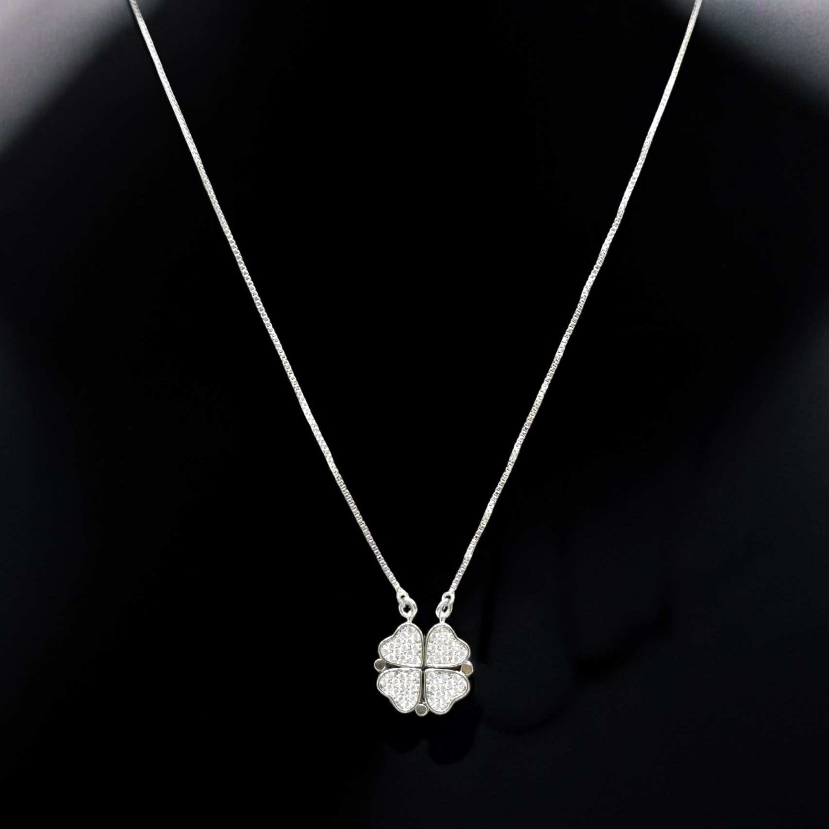 Magnetic Clover AD Stone Silver Chain Pendant