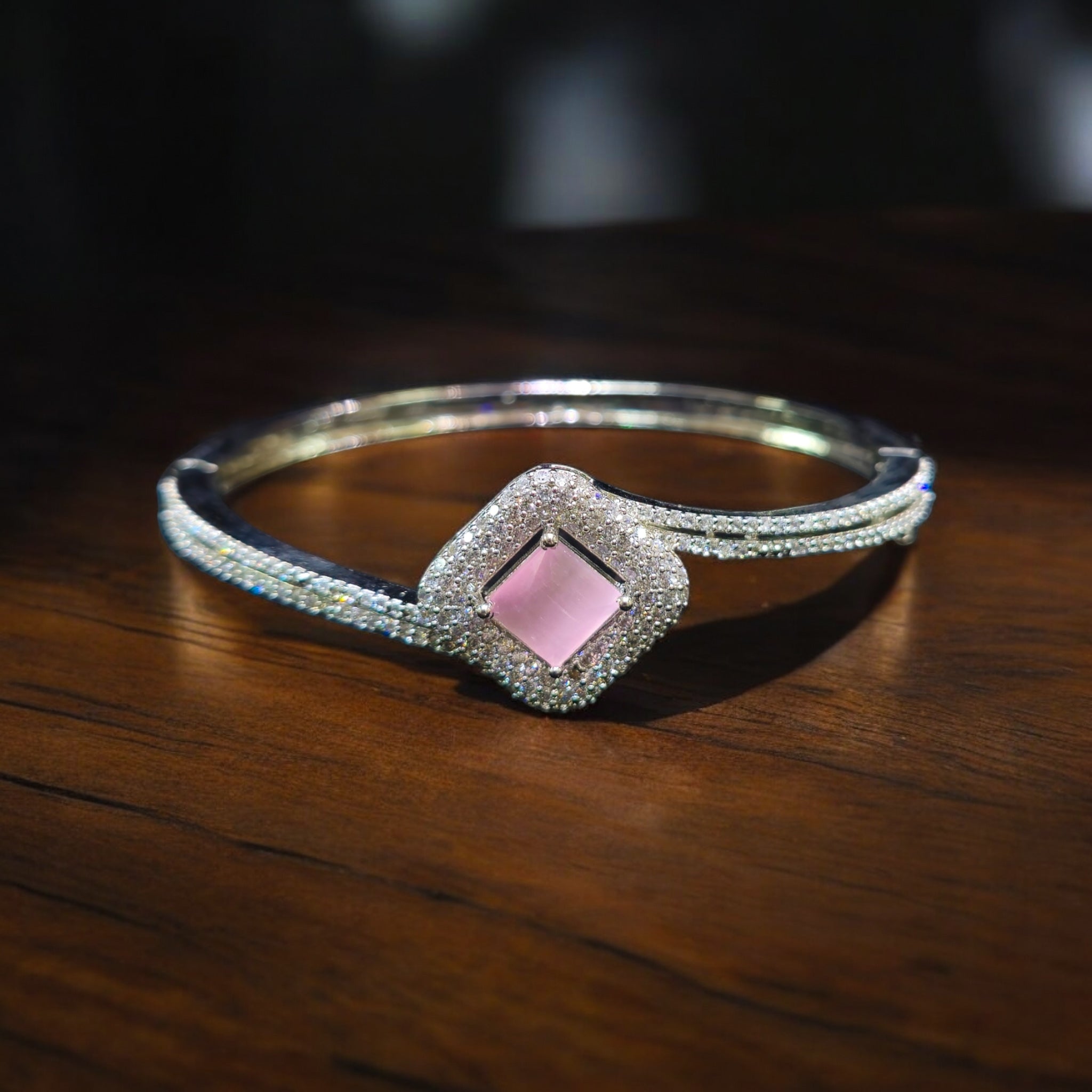 Pink  AD Stone Silver Kada