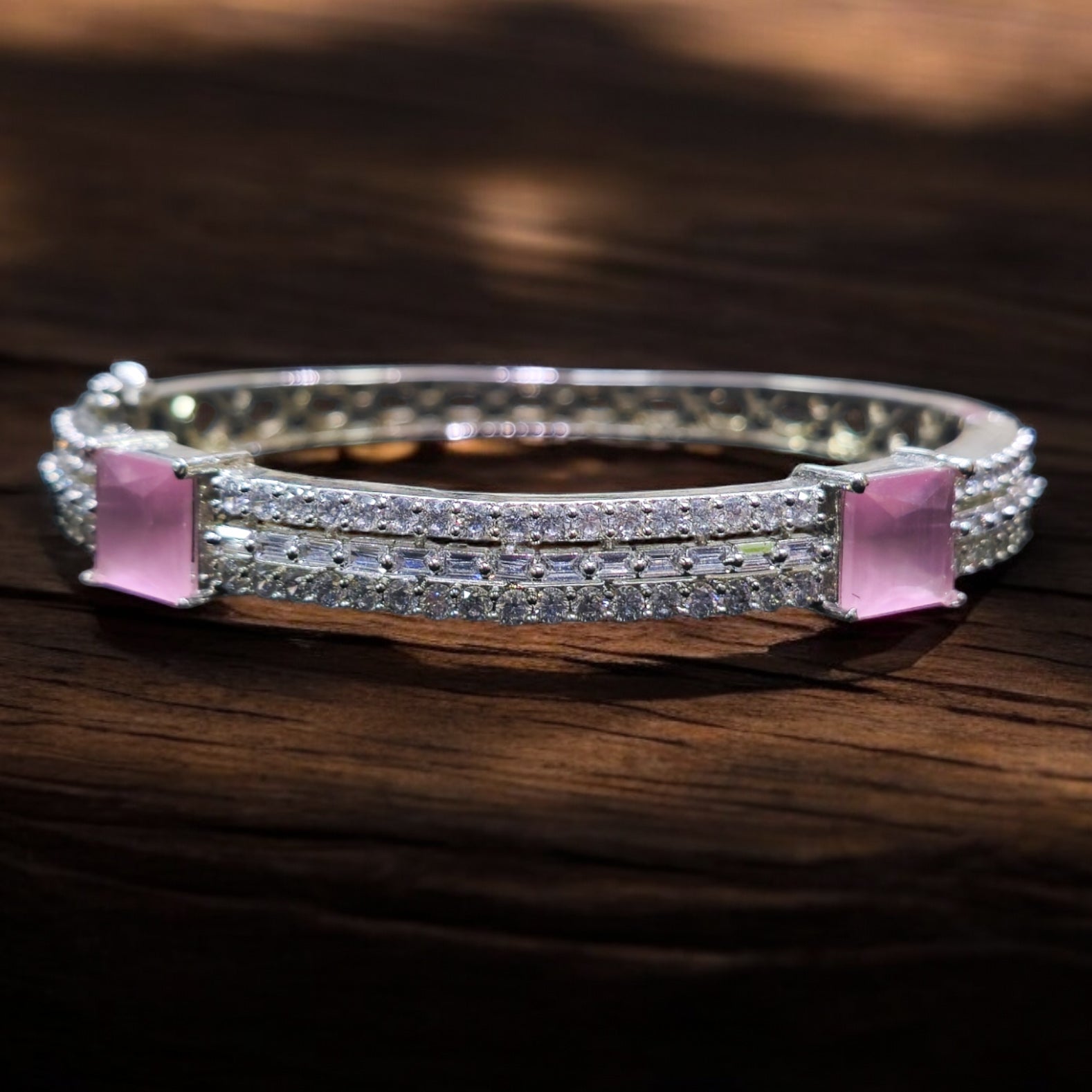 Pink AD Stone Silver Kada