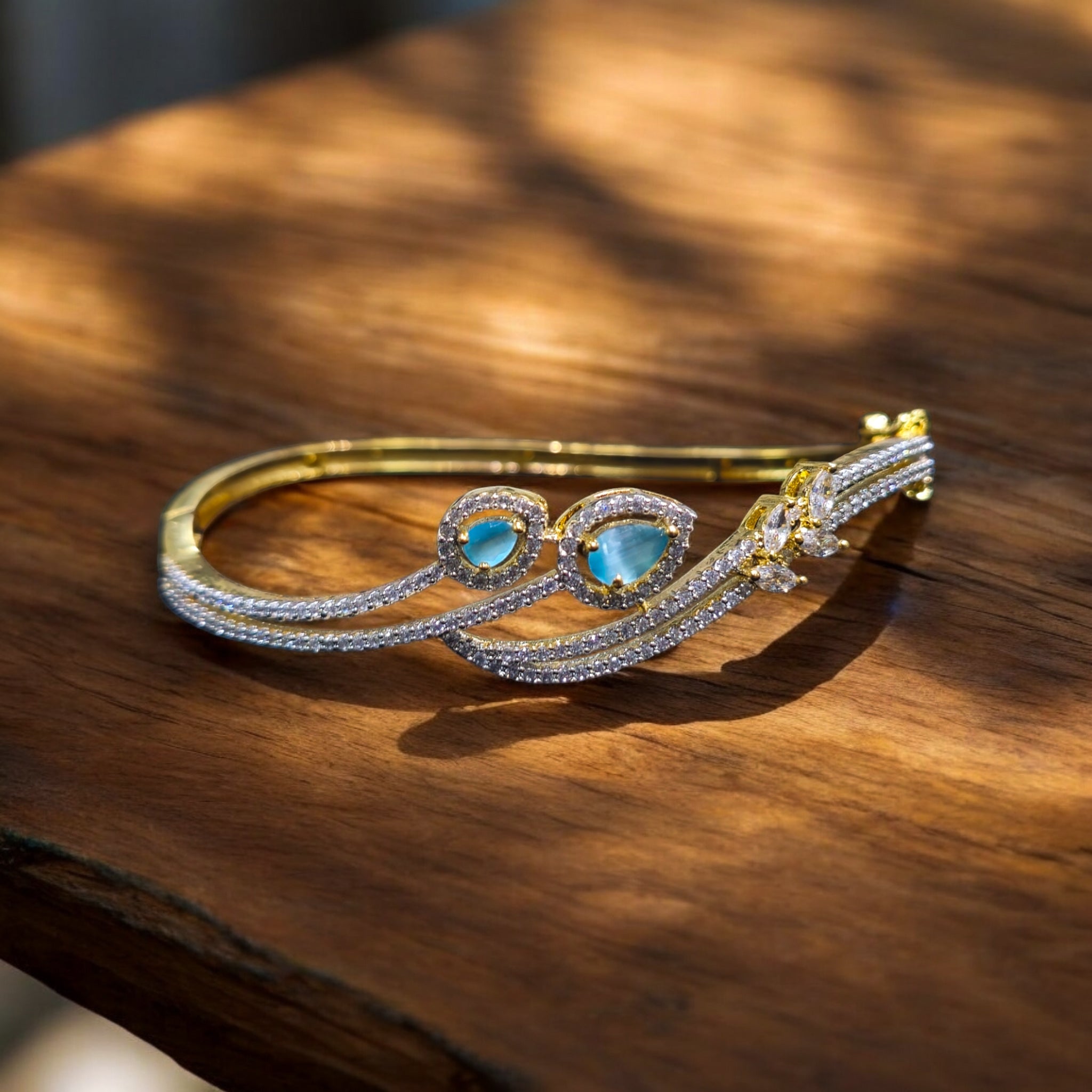 Aqua Blue AD Stone Golden Kada