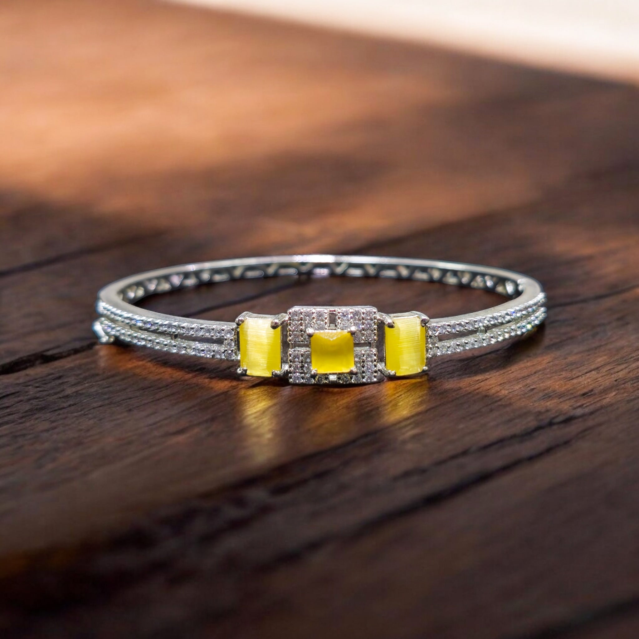 Yellow AD Stone Silver Kada