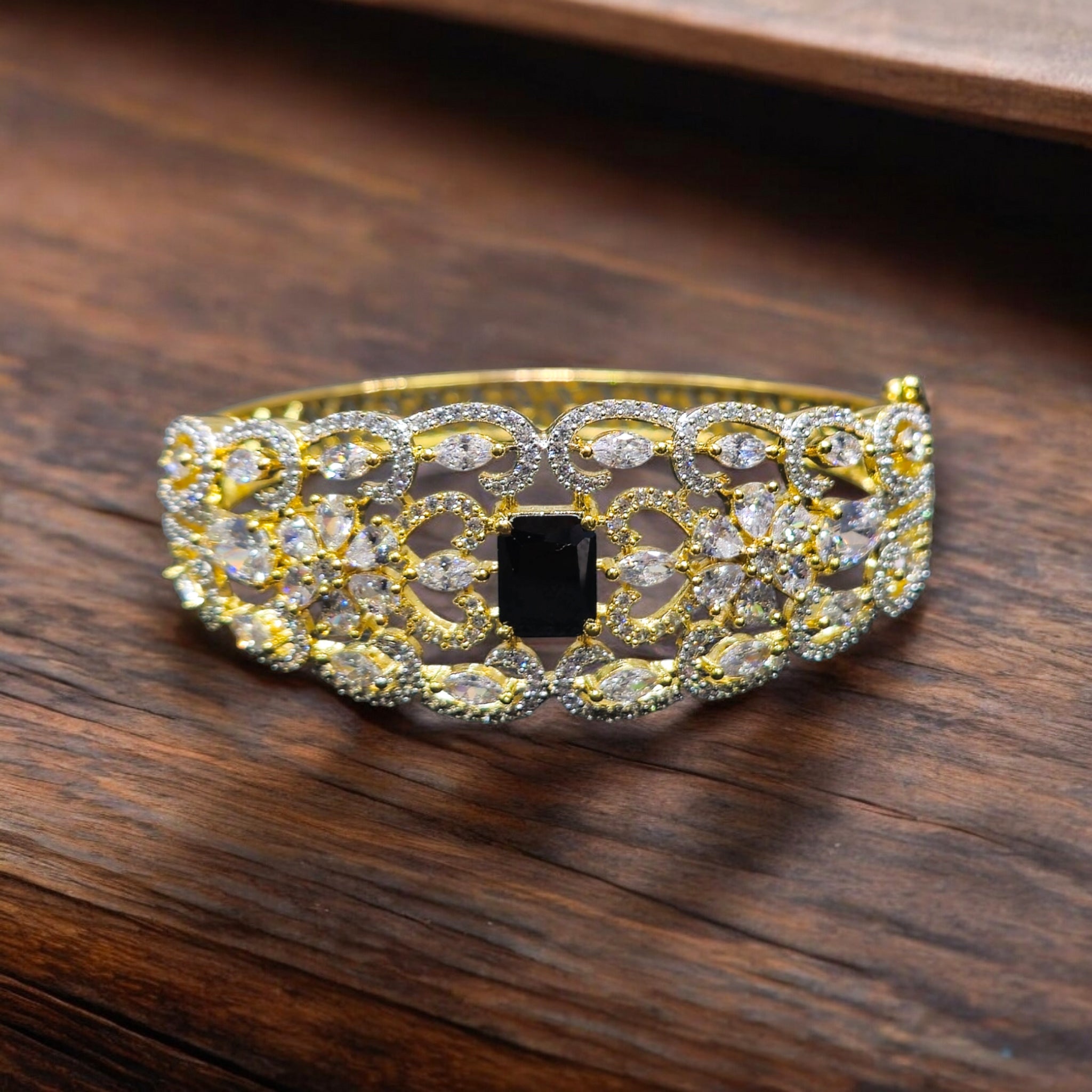 Black AD Stone Golden Kada