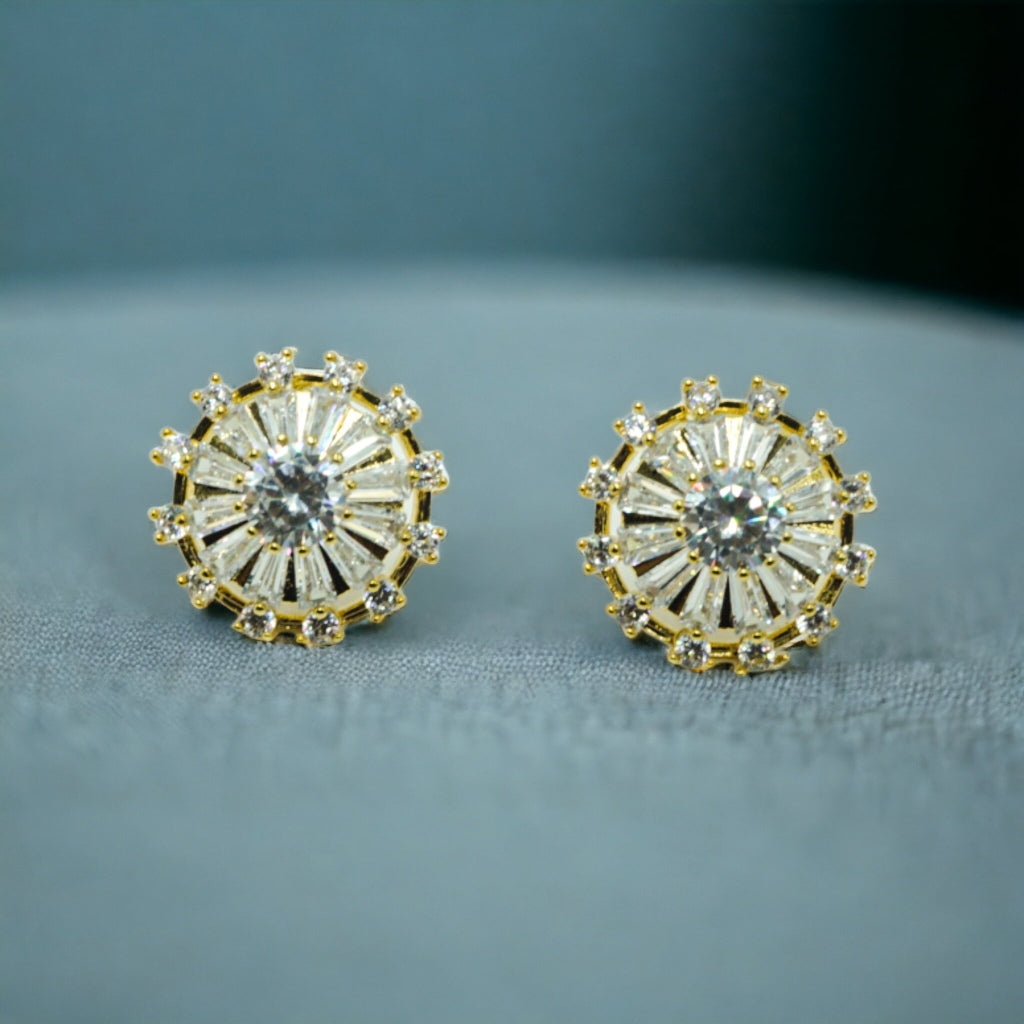 FW Luxury A D Stone Gold Plated Stud Earring